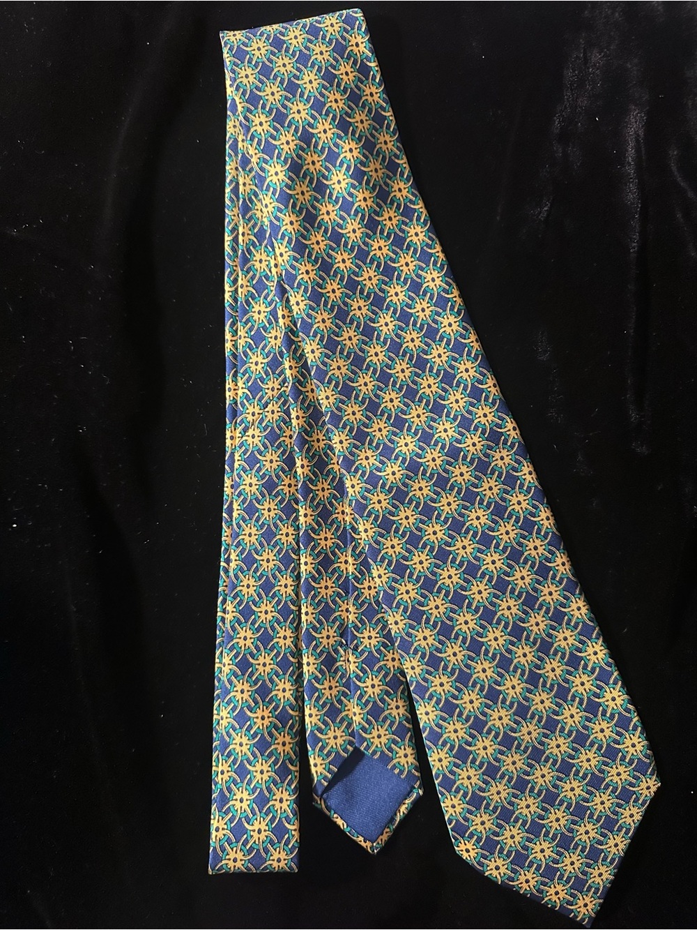 Hermès Blue and Yellow Geometric Silk Tie